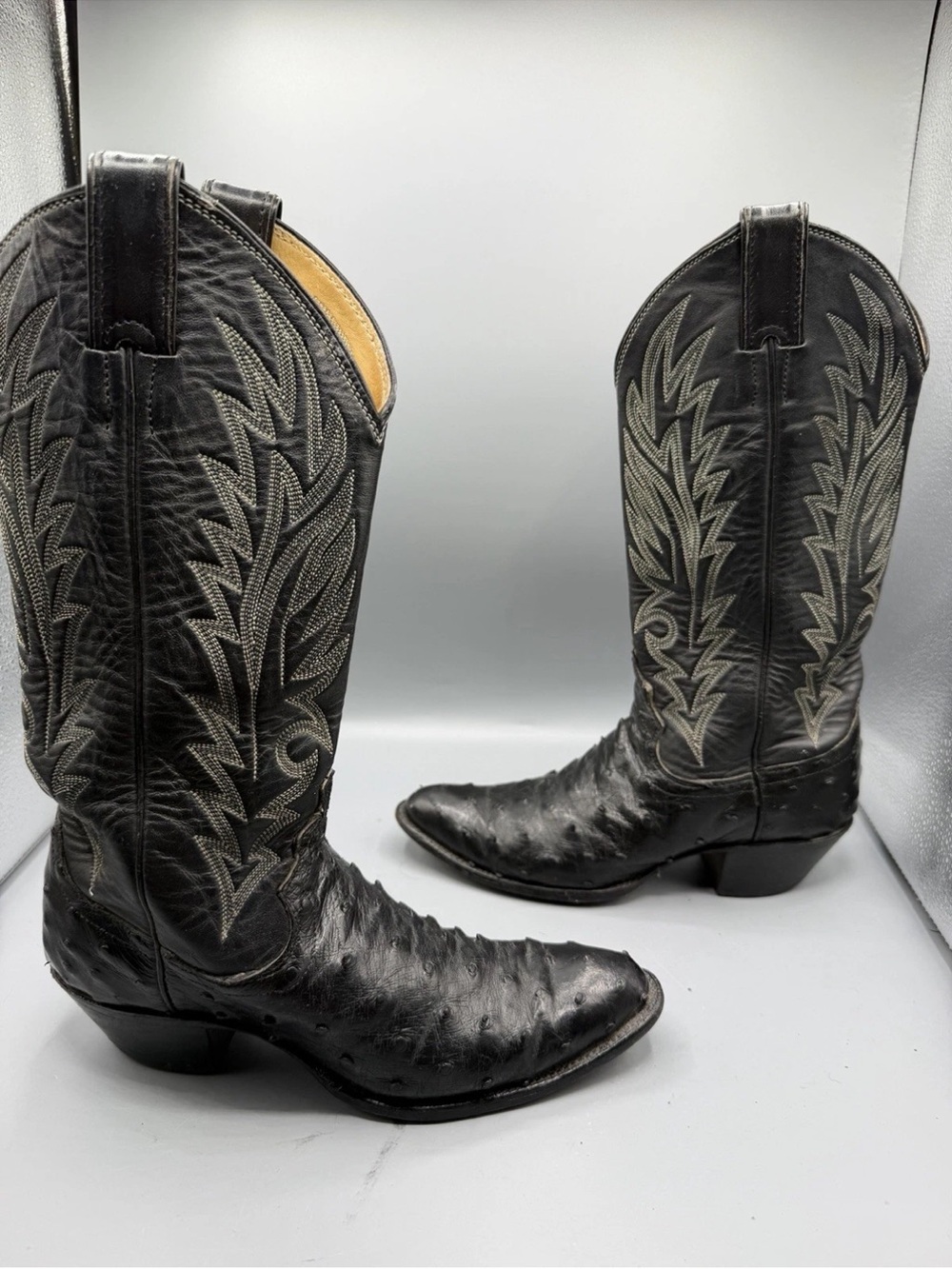 Justin Cowboy Boots 5.5 Women's Ostrich Full Quill Black R Toe Cowgirl Western